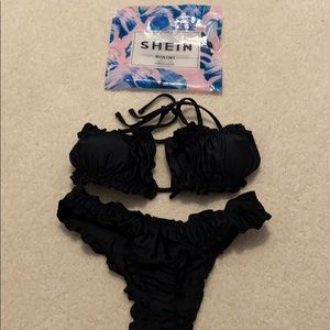 BRAND NEW! Shein Black Ruffle Strapless Bikini